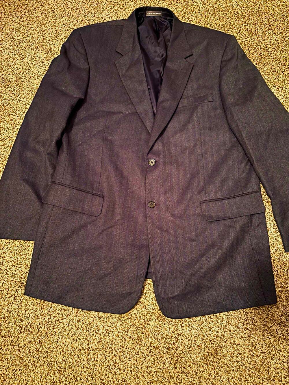 Lacrosse Men's Gray Herringbone Suit Jacket 44R Long Regent Fit 2-Button